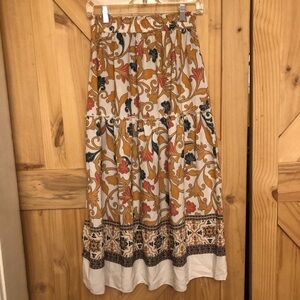 Floral Print Tiered Boho Maxi Skirt - Multicolor With Elastic Waistband Womens S